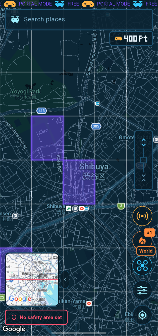 DroneMe Portal Mode showing live camera cells on a map